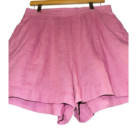 Madewell Pink Linen High Waisted Shorts Flat Front Stretch Pull on Women's M - Picture 4 of 8